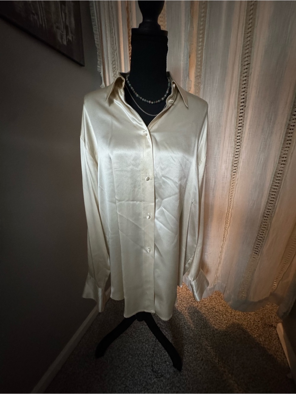 Vintage Silk Cream Button-Down Blouse
